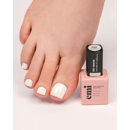 E.MiLac Pedicure White #1 – Vernis Gel Sans Base ni Top | Spécial Pédicure