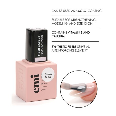 Fiber Base Gel Natural Pink #3 – 9 ml | Base Gel Renforçante Ongles | E.MiLac