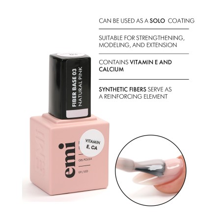 Fiber Base Gel Natural Pink #3 – 15 ml | Base Ongles Renforçante | E.MiLac