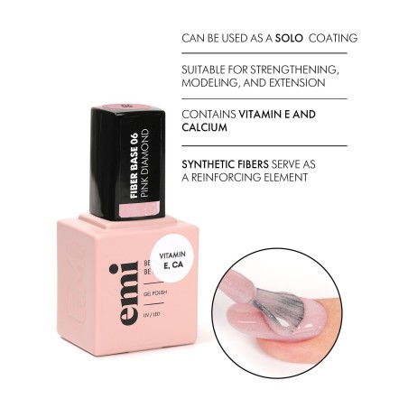 Fiber Base Gel Pink Diamond #6 – 9 ml | Base Renforçante Pailletée | E.MiLac
