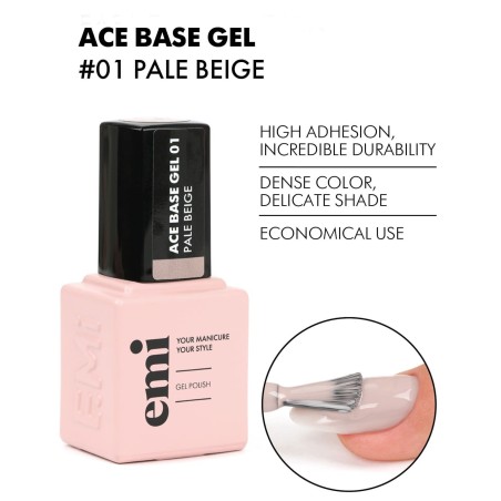 Ace Base #01 Pale Beige – 9 ml | Base Gel Renforçante Nude | E.MiLac