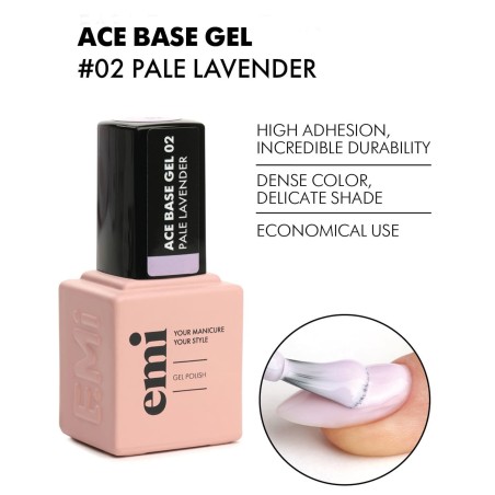Ace Base #02 Pale Lavender – 9 ml | Base Gel Lavande Renforçante | E.MiLac