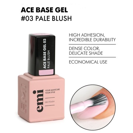 Ace Base #03 Pale Blush – 9 ml | Base Gel Rose Poudré | E.MiLac