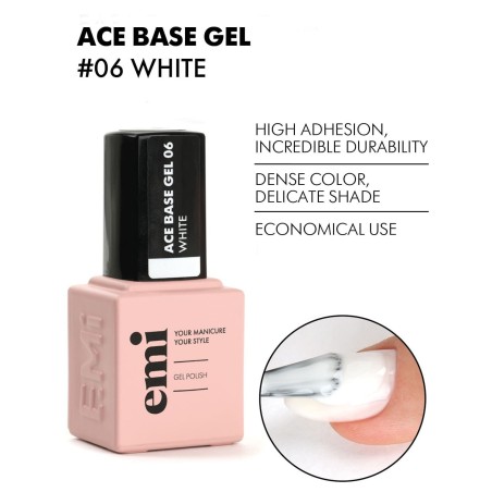 Ace Base #06 White – 9 ml | Base Gel Blanche | E.MiLac