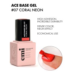 Ace Base #07 Coral Neon – 9 ml | Base Gel Néon Corail | E.MiLac