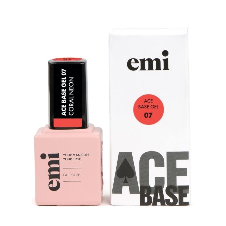 Ace Base #07 Coral Neon – 9 ml | Base Gel Néon Corail | E.MiLac
