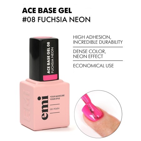 Ace Base #08 Fuchsia Neon – 9 ml | Base Gel Fuchsia Néon | E.MiLac