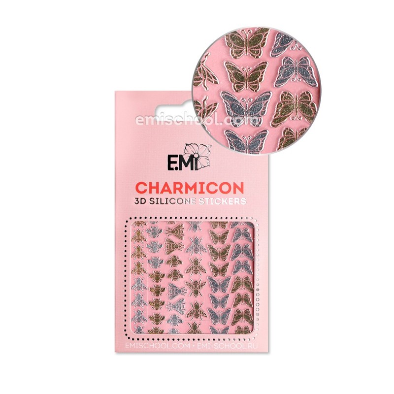 Charmicon 3D Silicone Stickers #106 Chain — Stickers ongles minimalistes blanc/or/argent